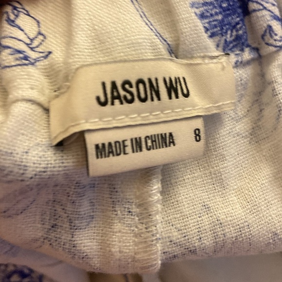 Jason Wu Floral Linen Pants Sz 8 Blue Wide Leg - Picture 5 of 6